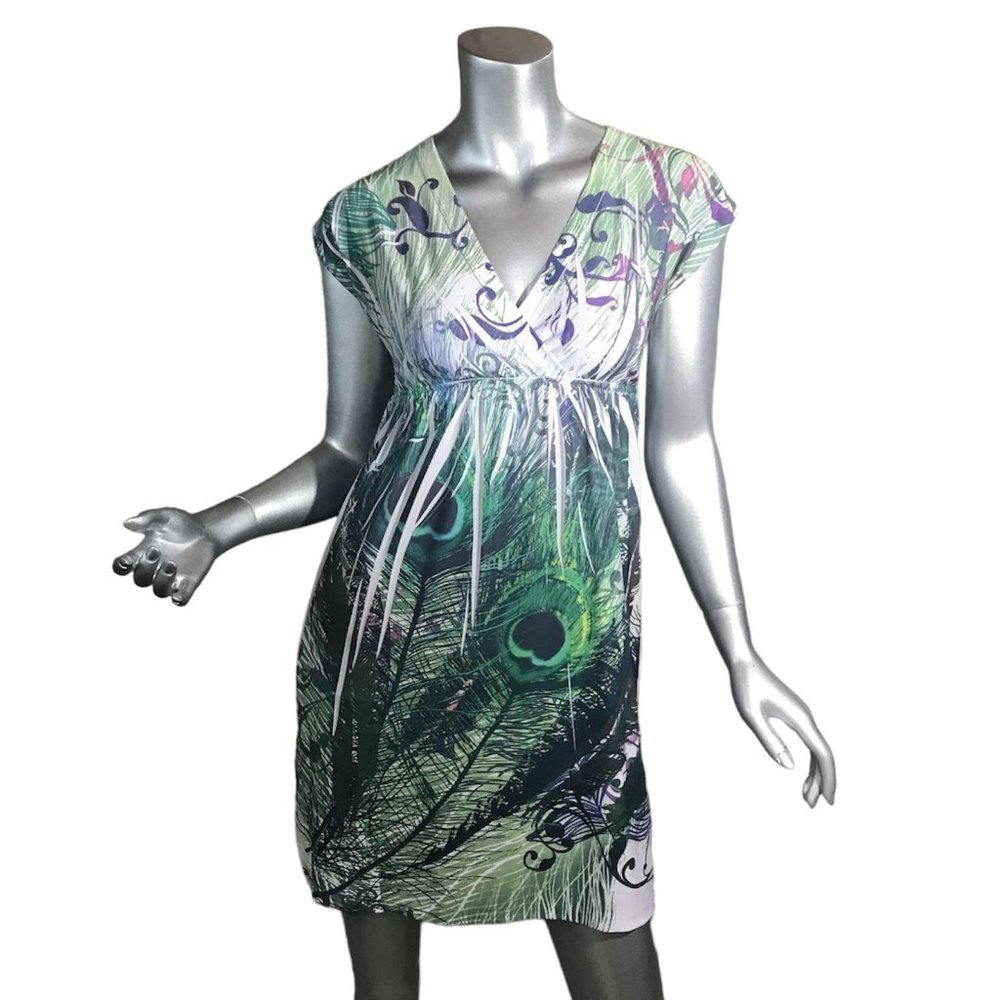 C. Graffiti Vintage USA 90's Dress Women's Small Colorful Peacock Graphic Print